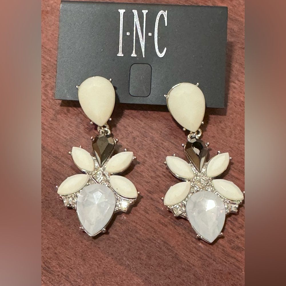 Inc White Crystal Dangle Post Earrings